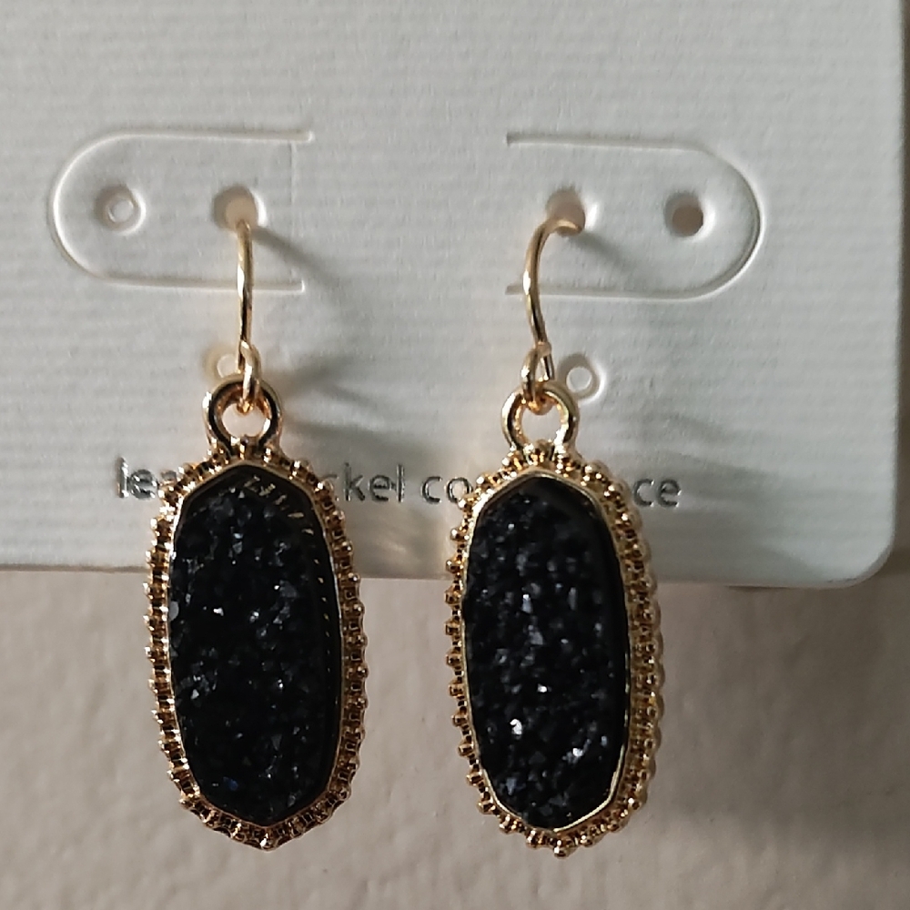 Gold and Black Dangle Earrings